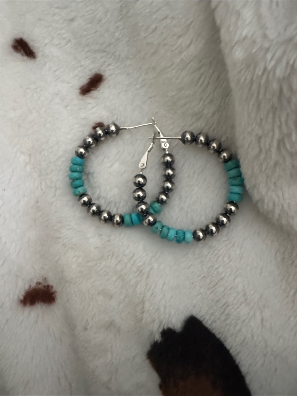 Turquoise Beaded 925  Silver Hoop Earrings - Women Jewelry